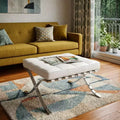 Repose-pieds ottoman capitonné en cuir véritable blanc et argent de 24 po