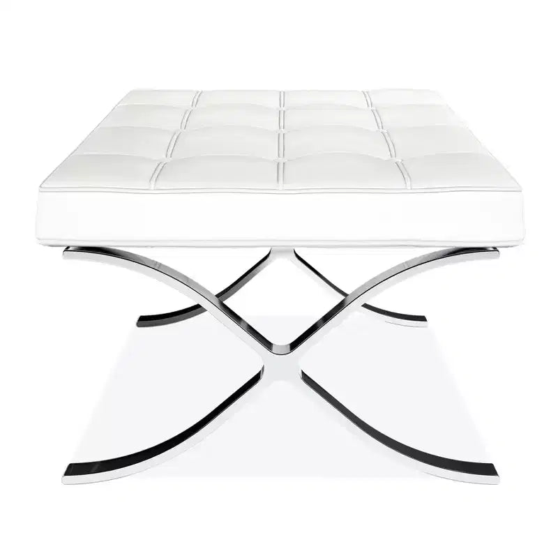 Repose-pieds ottoman capitonné en cuir véritable blanc et argent de 24 po