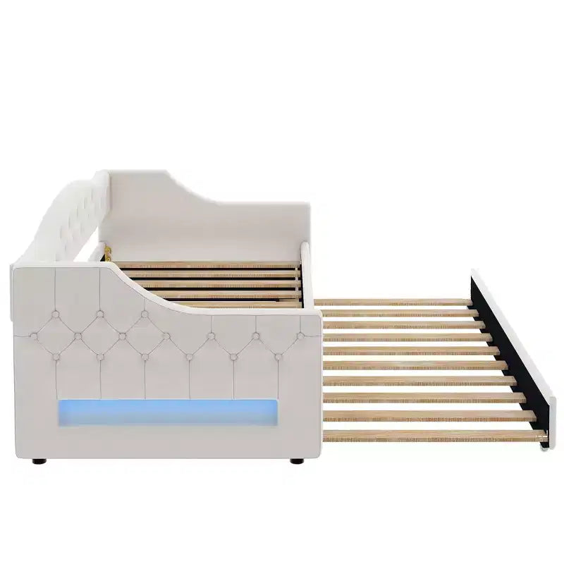 Lit de repos jumeau XL rembourré avec lit gigogne et éclairage LED