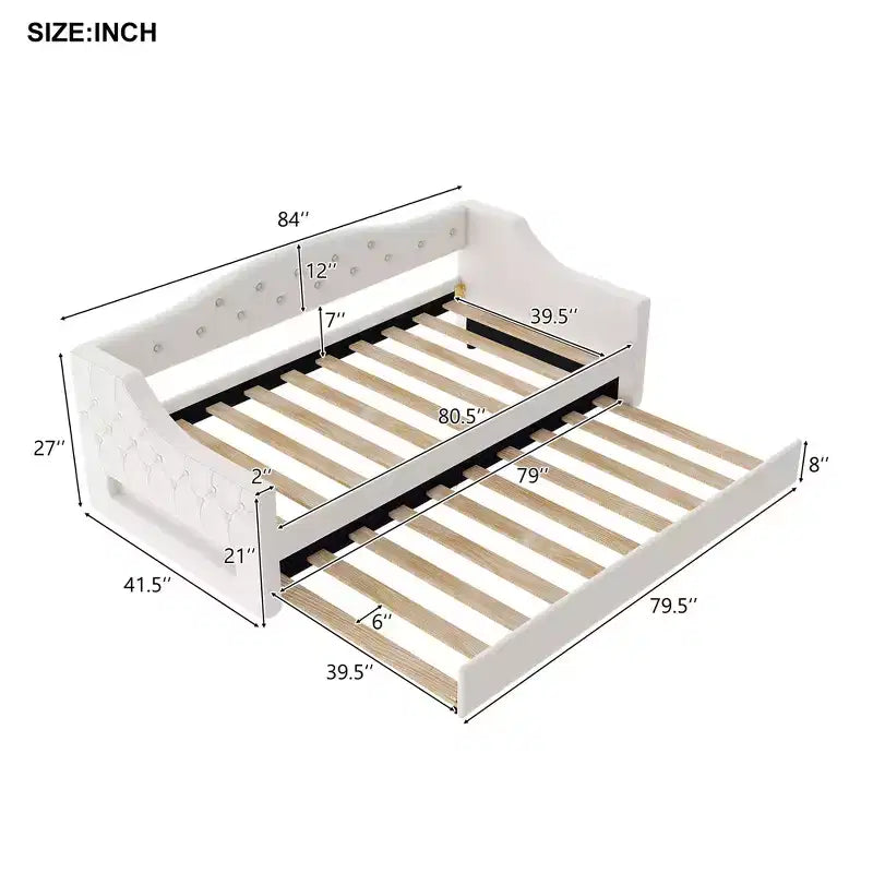 Lit de repos jumeau XL rembourré avec lit gigogne et éclairage LED
