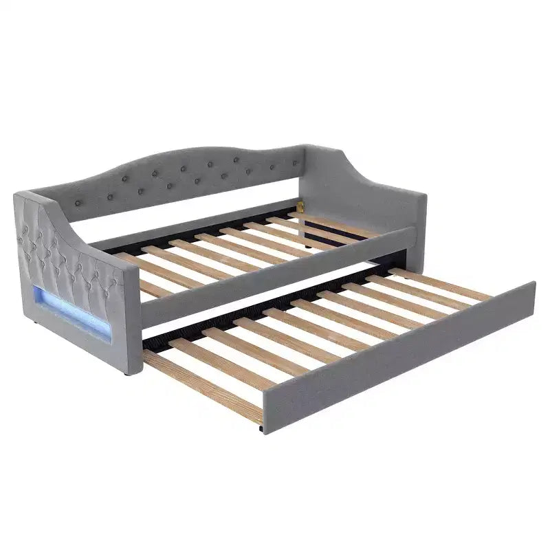 Lit de repos jumeau XL rembourré avec lit gigogne et éclairage LED