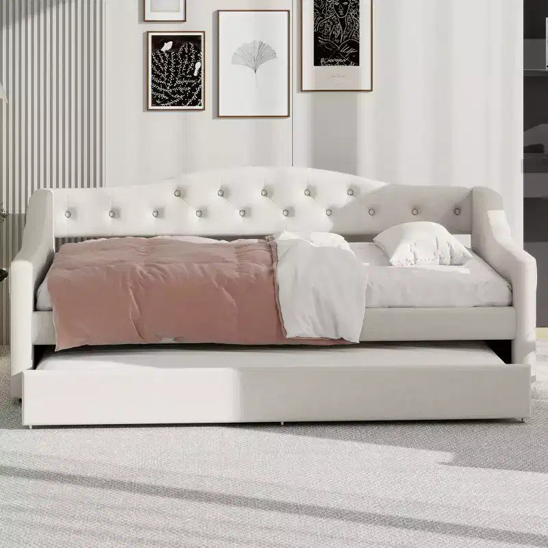 Lit de repos jumeau XL rembourré avec lit gigogne et éclairage LED
