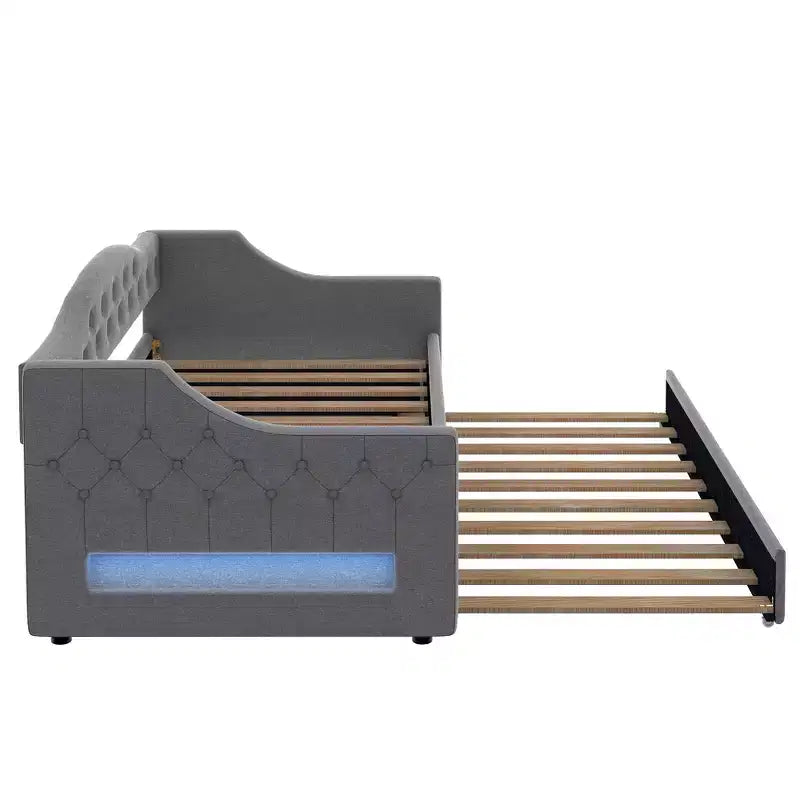 Lit de repos jumeau XL rembourré avec lit gigogne et éclairage LED
