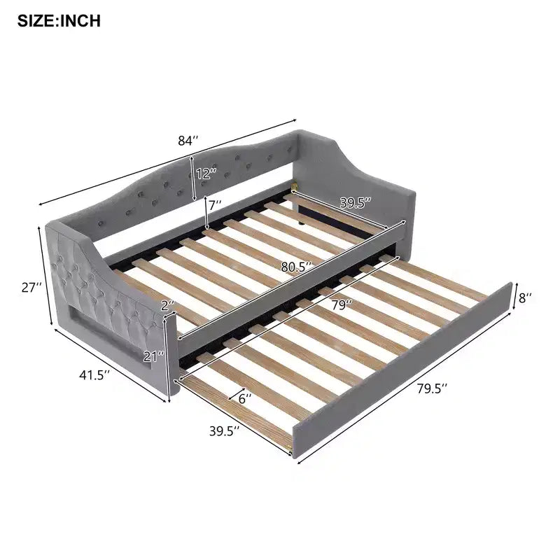 Lit de repos jumeau XL rembourré avec lit gigogne et éclairage LED