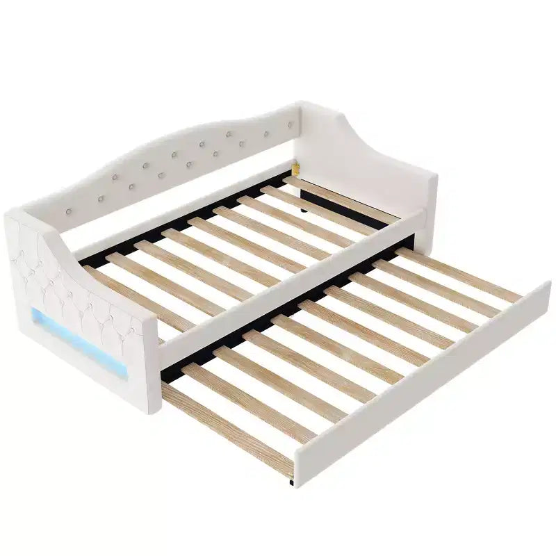 Lit de repos jumeau XL rembourré avec lit gigogne et éclairage LED
