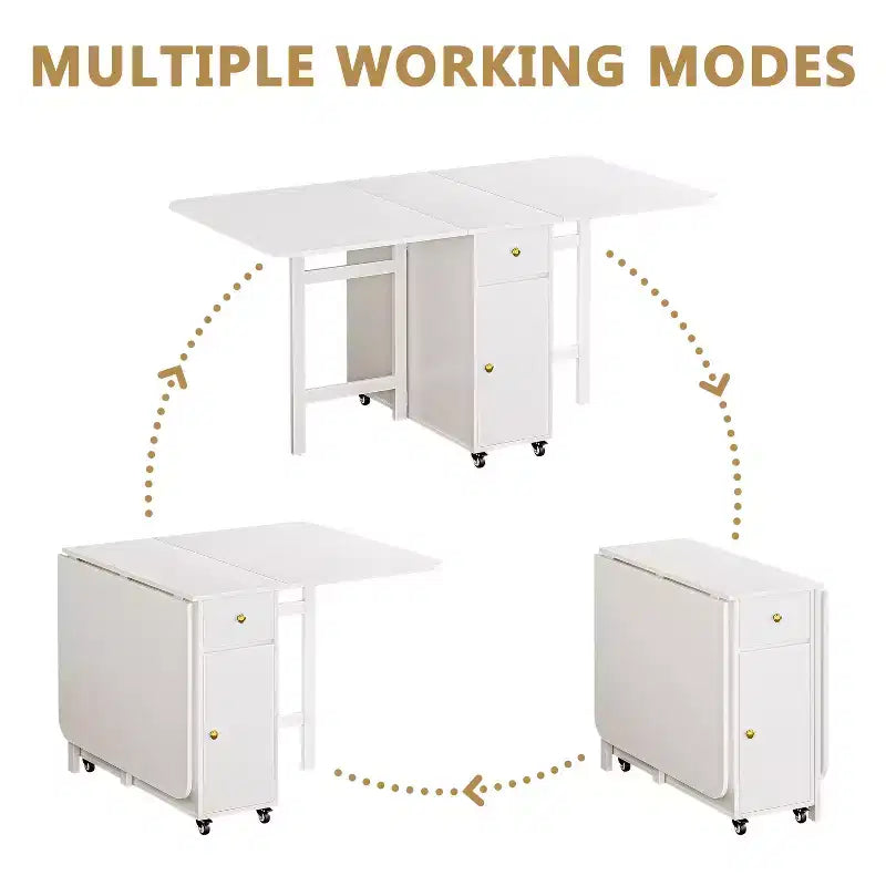 Table à manger pliable de 150 cm pour petits espaces, table de cuisine extensible rectangulaire en bois avec abattants, aucun assemblage requis
