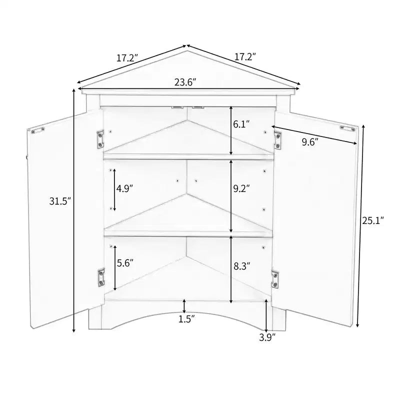Meuble de salle de bain d'angle triangulaire avec étagères réglables