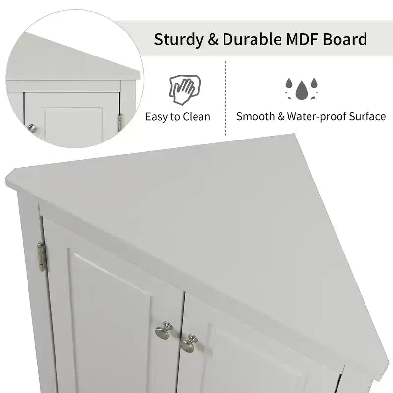 Meuble de salle de bain d'angle triangulaire avec étagères réglables