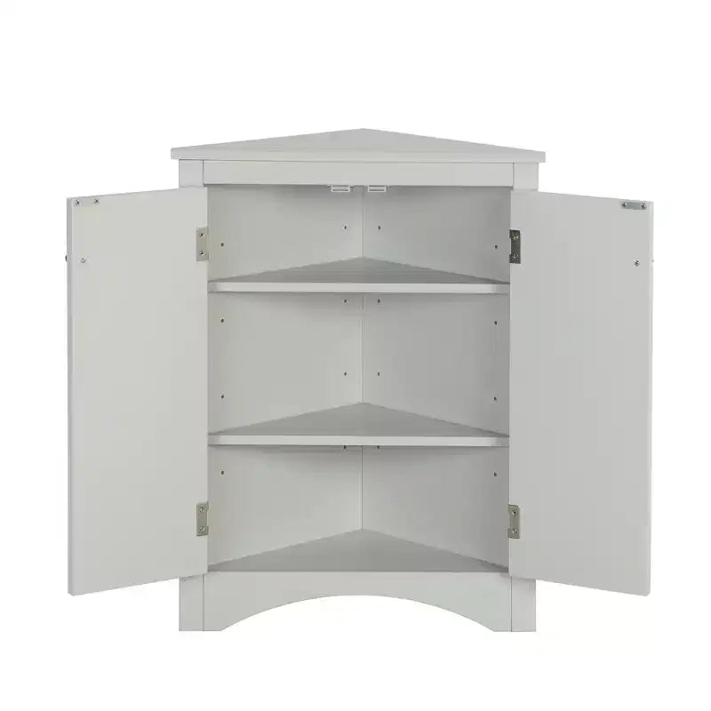 Meuble de salle de bain d'angle triangulaire avec étagères réglables