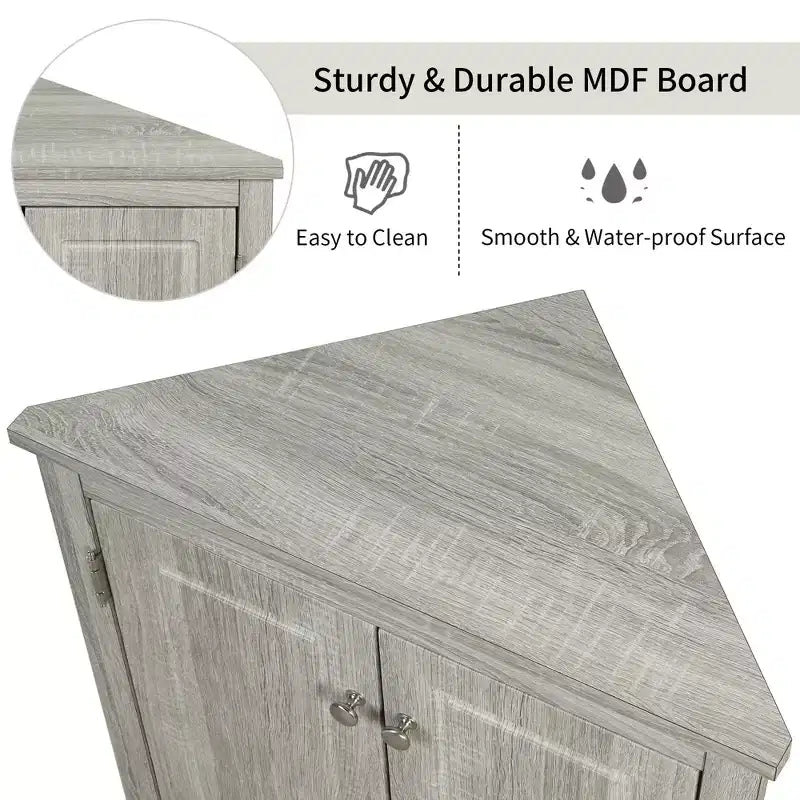 Meuble de salle de bain d'angle triangulaire avec étagères réglables