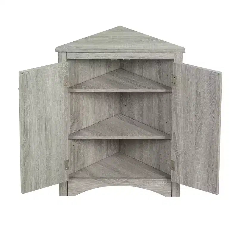 Meuble de salle de bain d'angle triangulaire avec étagères réglables