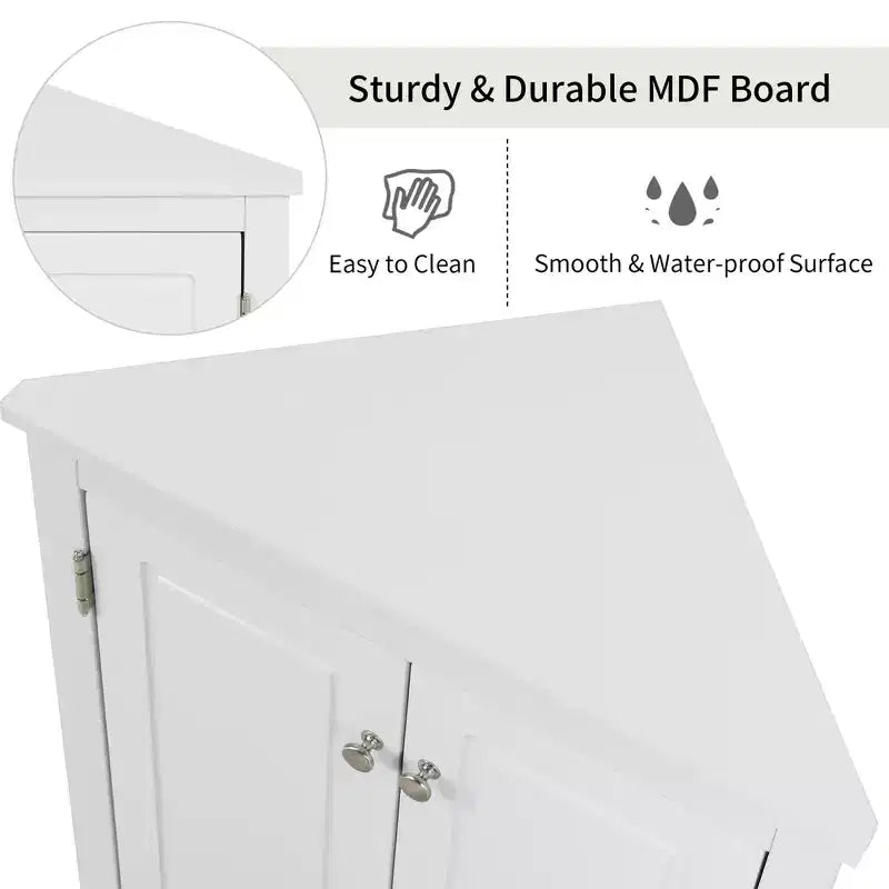 Meuble de salle de bain d'angle triangulaire avec étagères réglables