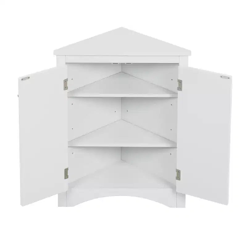 Meuble de salle de bain d'angle triangulaire avec étagères réglables
