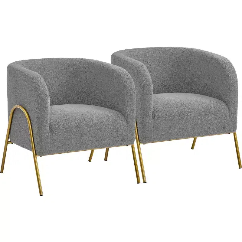Yaheetech Set of 2 Barrel Shaped Armchair with Gold-tone Metal Legs for Living Room Bedroom