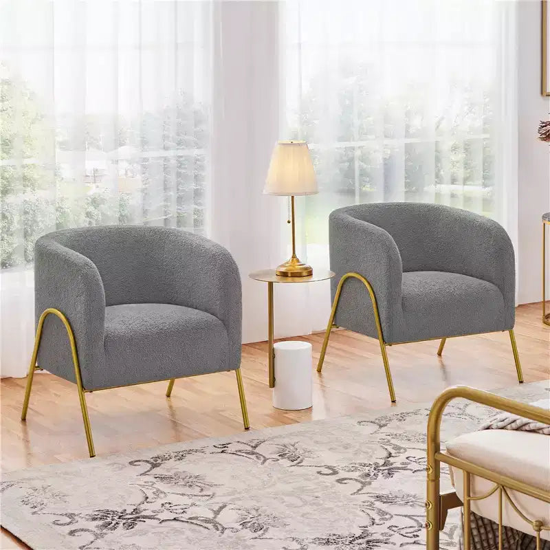 Lot de 2 fauteuils baquets avec pieds en métal doré pour salon ou chambre à coucher