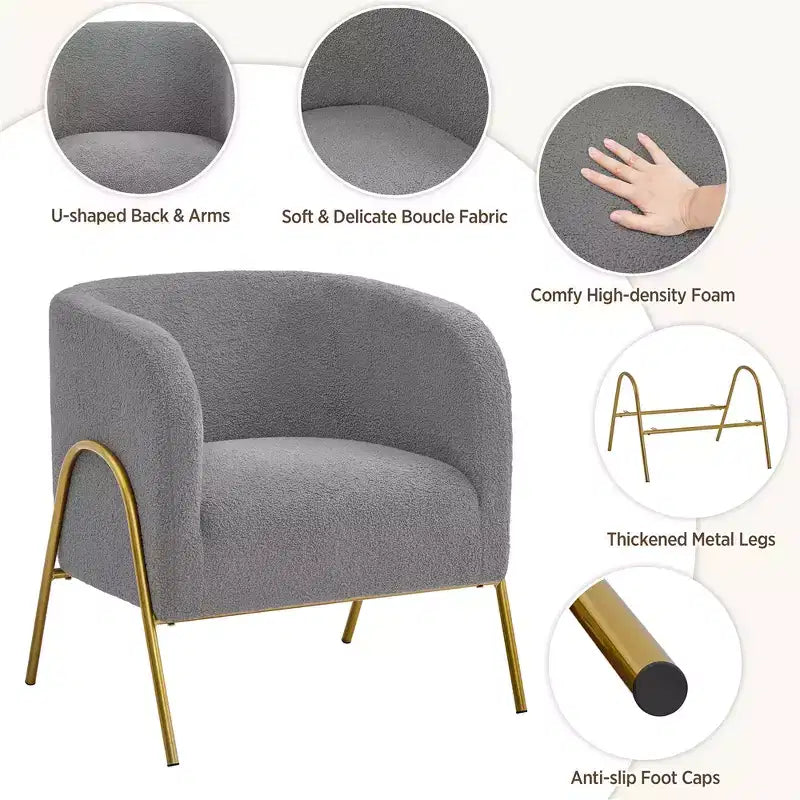 Lot de 2 fauteuils baquets avec pieds en métal doré pour salon ou chambre à coucher