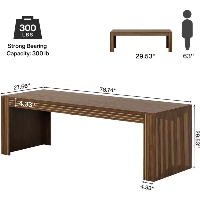 Bureau d'ordinateur extra long en bois de 78,74 pouces, bureau double deux personnes