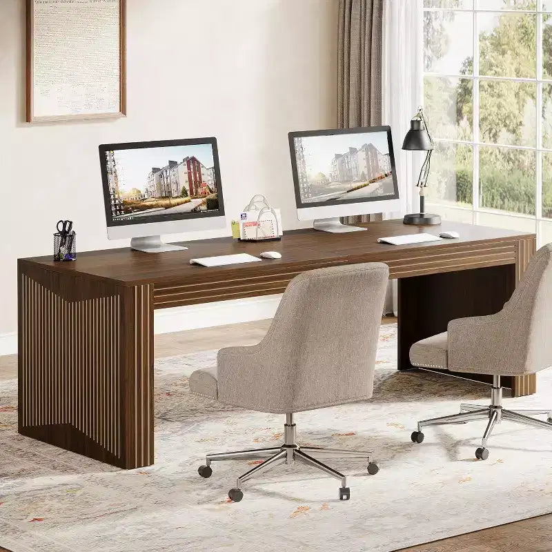 Bureau d'ordinateur extra long en bois de 78,74 pouces, bureau double deux personnes