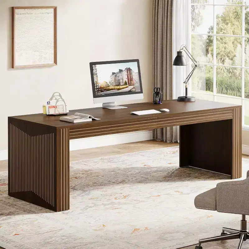 Bureau d'ordinateur extra long en bois de 78,74 pouces, bureau double deux personnes