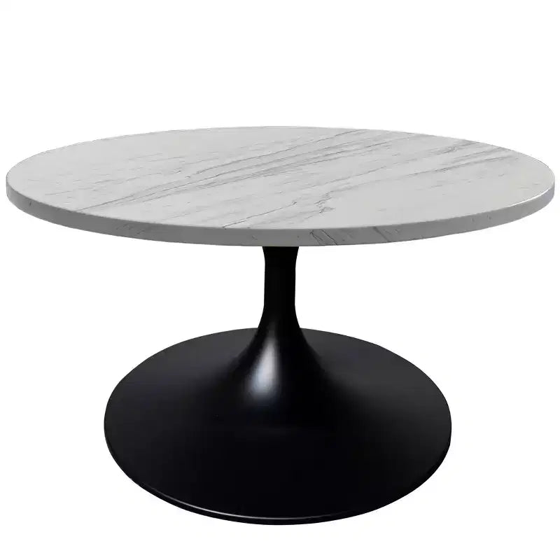 LeisureMod Verve 27 Round Coffee Table - Modern Resin Top with Black Steel Pedestal Base Accent Table for Contemporary Living Room