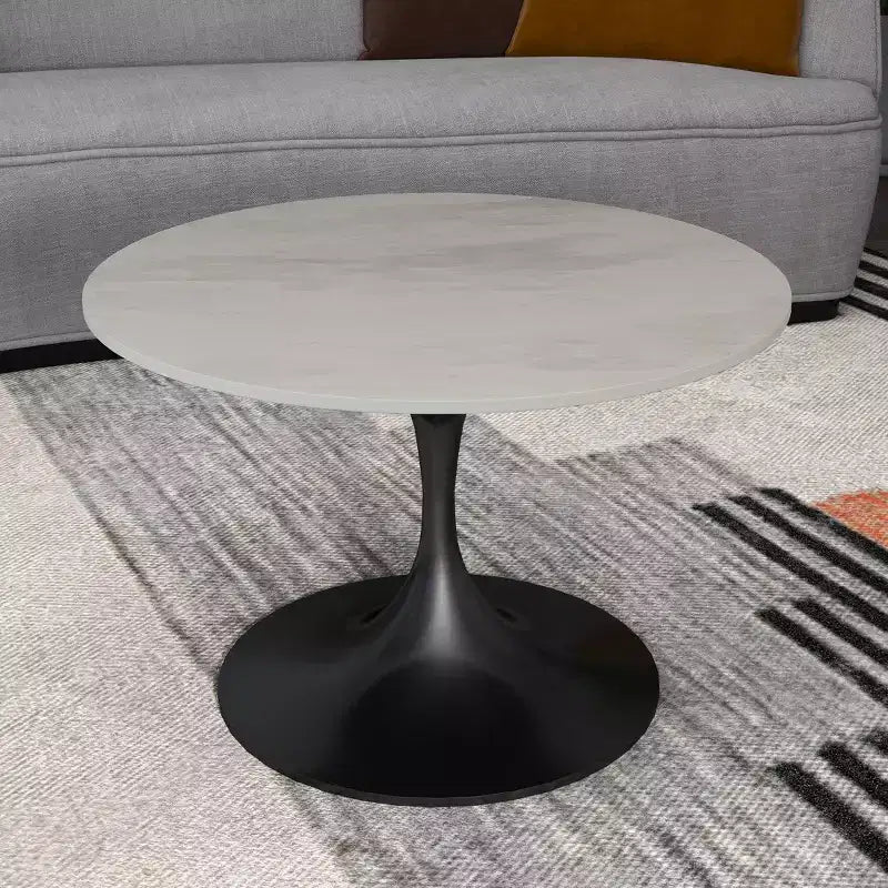 Table basse ronde de 27" - Plateau en résine moderne avec piètement en acier noir - Table d'appoint pour salon contemporain