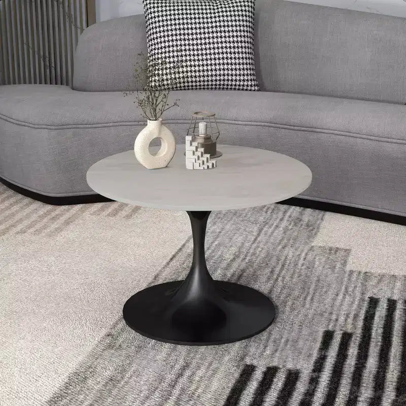 Table basse ronde de 27" - Plateau en résine moderne avec piètement en acier noir - Table d'appoint pour salon contemporain