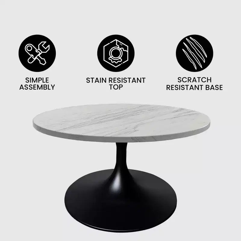 Table basse ronde de 27" - Plateau en résine moderne avec piètement en acier noir - Table d'appoint pour salon contemporain
