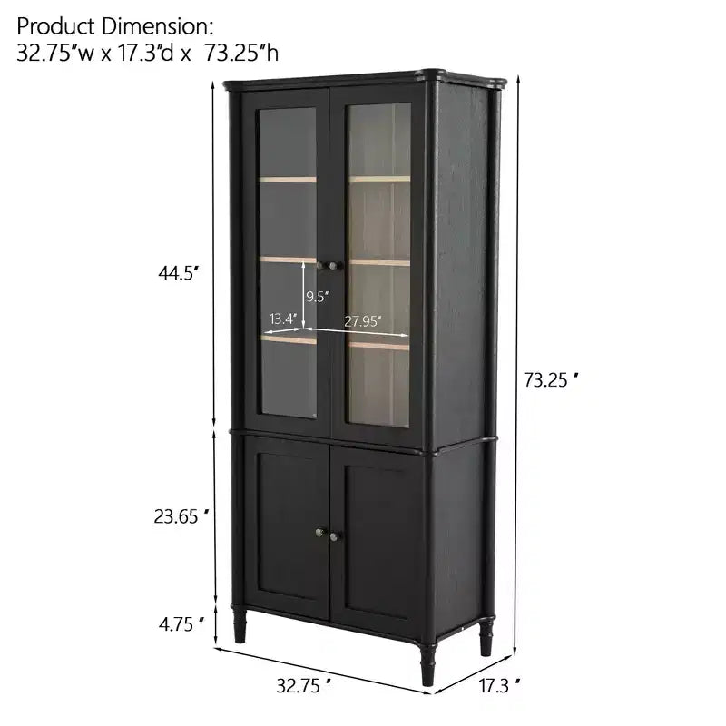 73,25 po H Vitrine vintage, bibliothèque moderne du milieu du siècle avec portes en verre, grain de bois de frêne