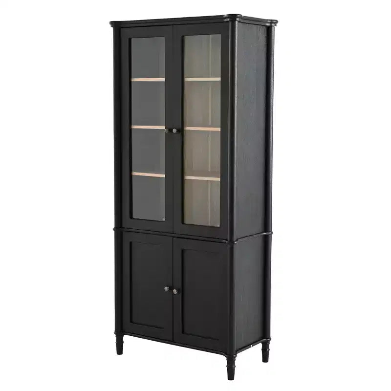 73,25 po H Vitrine vintage, bibliothèque moderne du milieu du siècle avec portes en verre, grain de bois de frêne