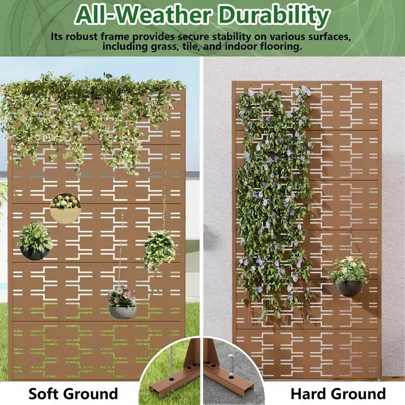 Panneaux de clôture autoportants en métal pour brise-vue extérieur, pour jardin, terrasse, patio, cour, 183H x 89/119/178/239W cm, 150H x 76/152W cm