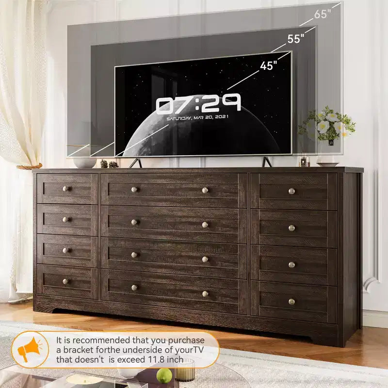 Commode en bois moderne à 12 tiroirs pour chambre à coucher, 160 cm de large, meuble de rangement et meuble TV, grand buffet de rangement, idéal pour salon, couloir