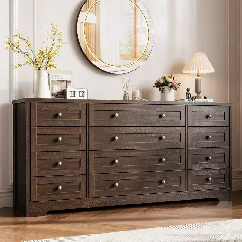 Commode en bois moderne à 12 tiroirs pour chambre à coucher, 160 cm de large, meuble de rangement et meuble TV, grand buffet de rangement, idéal pour salon, couloir