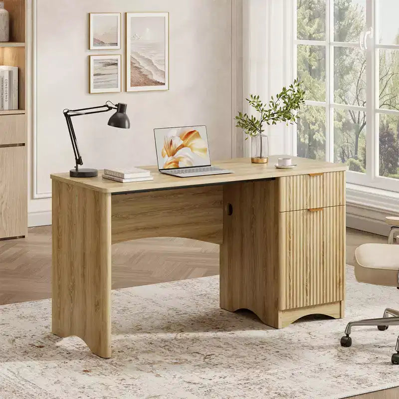 Bureau informatique 47 po avec tiroir, bureau moderne pour la maison avec armoire de rangement, bureau d'étude cannelé pour petits espaces