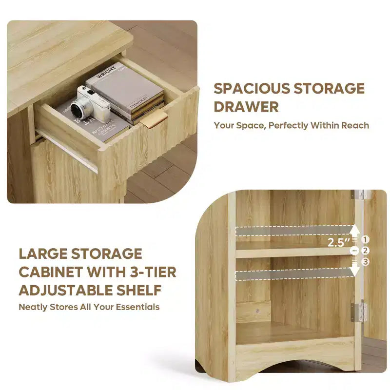 Bureau informatique 47 po avec tiroir, bureau moderne pour la maison avec armoire de rangement, bureau d'étude cannelé pour petits espaces