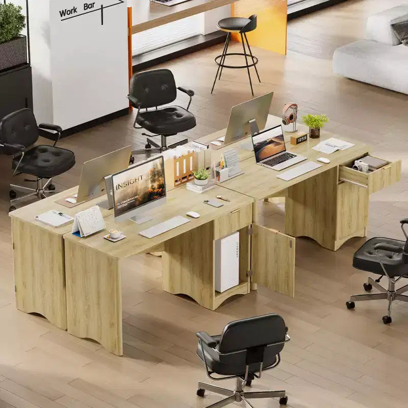 Bureau informatique 47 po avec tiroir, bureau moderne pour la maison avec armoire de rangement, bureau d'étude cannelé pour petits espaces