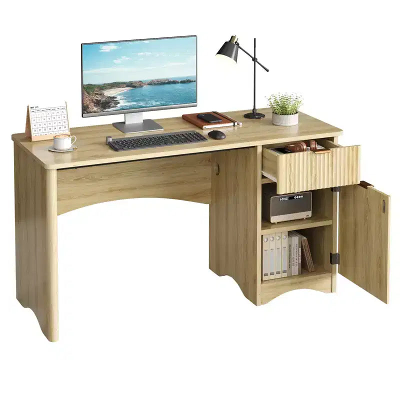 Bureau informatique 47 po avec tiroir, bureau moderne pour la maison avec armoire de rangement, bureau d'étude cannelé pour petits espaces
