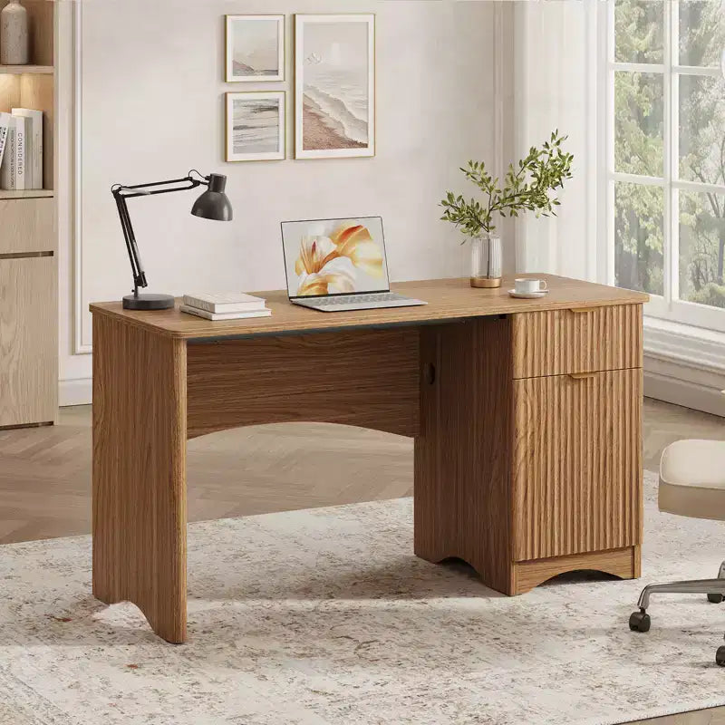 Bureau informatique 47 po avec tiroir, bureau moderne pour la maison avec armoire de rangement, bureau d'étude cannelé pour petits espaces