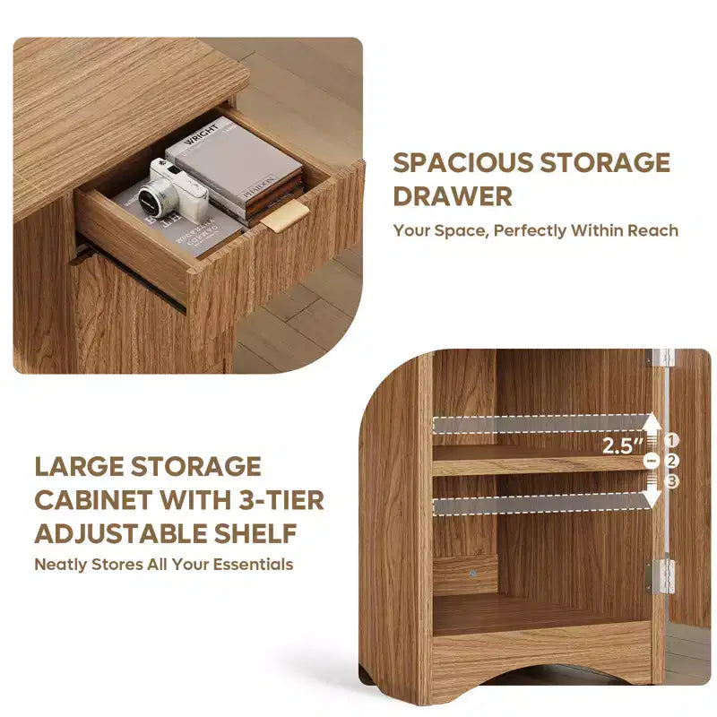Bureau informatique 47 po avec tiroir, bureau moderne pour la maison avec armoire de rangement, bureau d'étude cannelé pour petits espaces