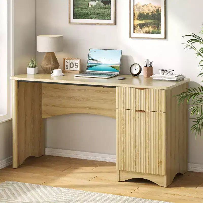 Bureau informatique 47 po avec tiroir, bureau moderne pour la maison avec armoire de rangement, bureau d'étude cannelé pour petits espaces