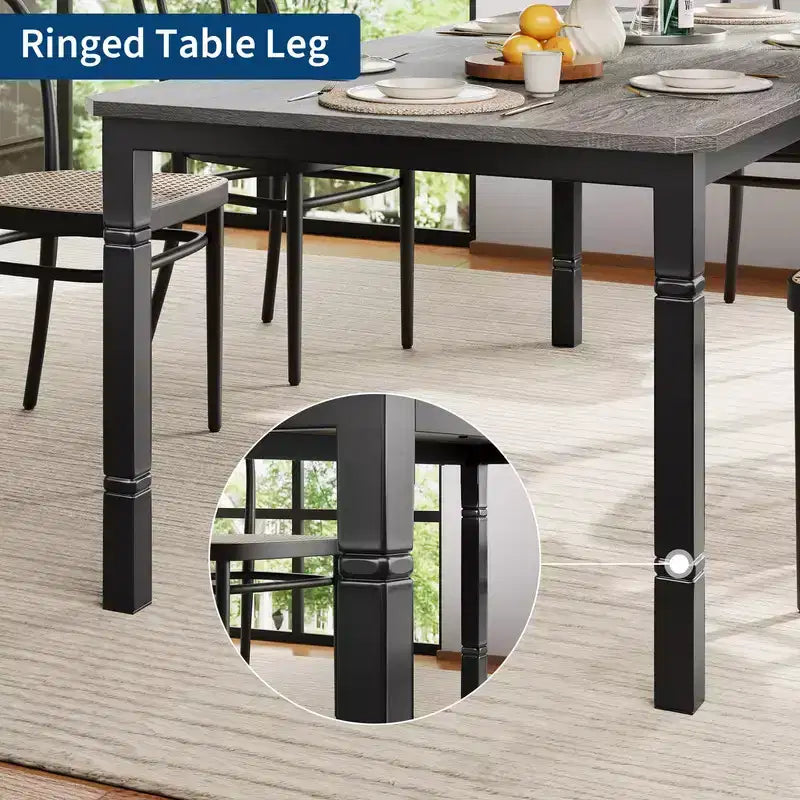 Table de salle à manger de ferme pour 6-8 personnes, table de cuisine industrielle rustique avec cadre métallique robuste et coins chanfreinés, pour salle à manger ou coin-repas