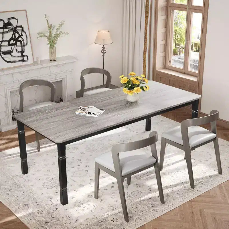 Table de salle à manger de ferme pour 6-8 personnes, table de cuisine industrielle rustique avec cadre métallique robuste et coins chanfreinés, pour salle à manger ou coin-repas