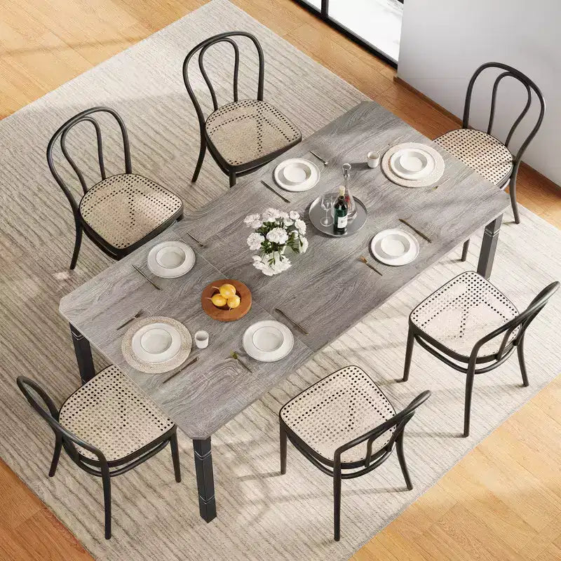 Table de salle à manger de ferme pour 6-8 personnes, table de cuisine industrielle rustique avec cadre métallique robuste et coins chanfreinés, pour salle à manger ou coin-repas