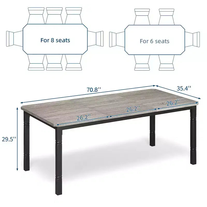 Table de salle à manger de ferme pour 6-8 personnes, table de cuisine industrielle rustique avec cadre métallique robuste et coins chanfreinés, pour salle à manger ou coin-repas