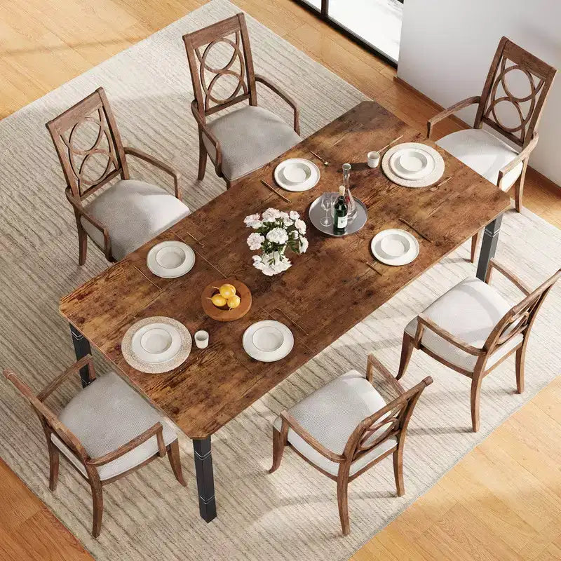 Table de salle à manger de ferme pour 6-8 personnes, table de cuisine industrielle rustique avec cadre métallique robuste et coins chanfreinés, pour salle à manger ou coin-repas