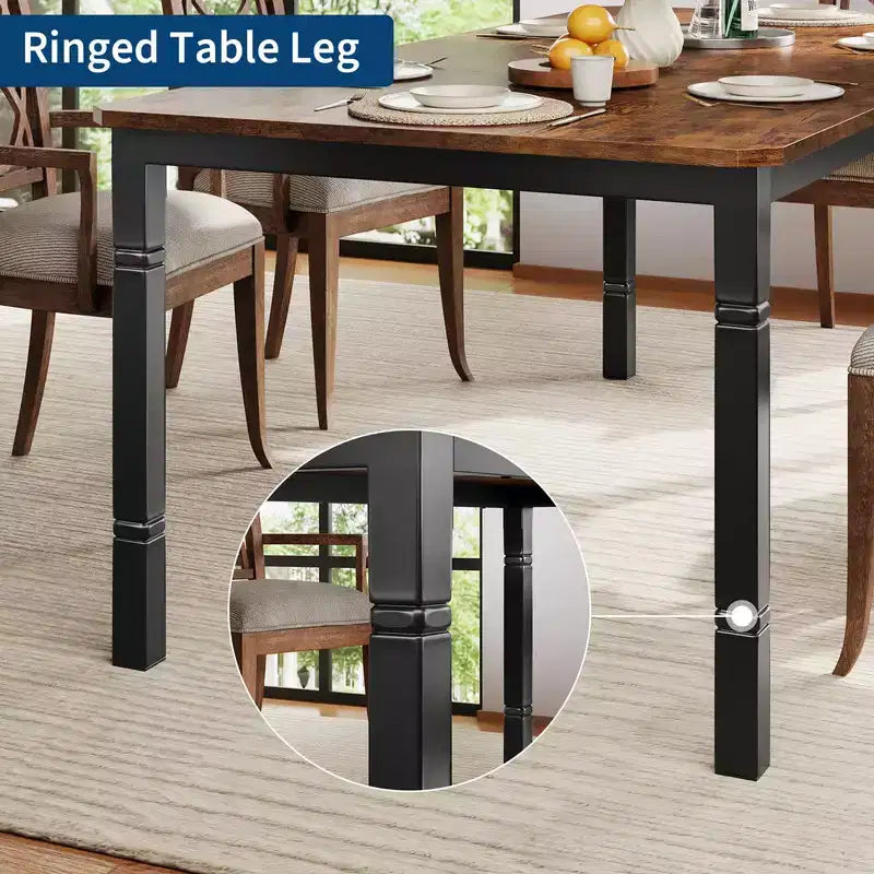 Table de salle à manger de ferme pour 6-8 personnes, table de cuisine industrielle rustique avec cadre métallique robuste et coins chanfreinés, pour salle à manger ou coin-repas