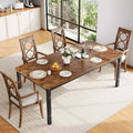 Coolmee Farmhouse Dining Table for 6-8 People, Rustic Industrial Kitchen Table with Sturdy Metal Frame &amp; Chamfered Corners Dining Room Breakfast Nook
