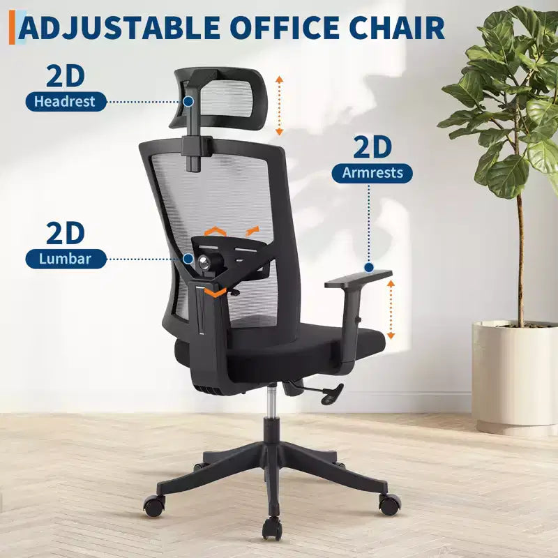 Chaise de bureau ergonomique à dossier haut, soutien lombaire dynamique, appui-tête réglable, dossier haut inclinable, capacité de 158 kg, pour la maison ou le bureau
