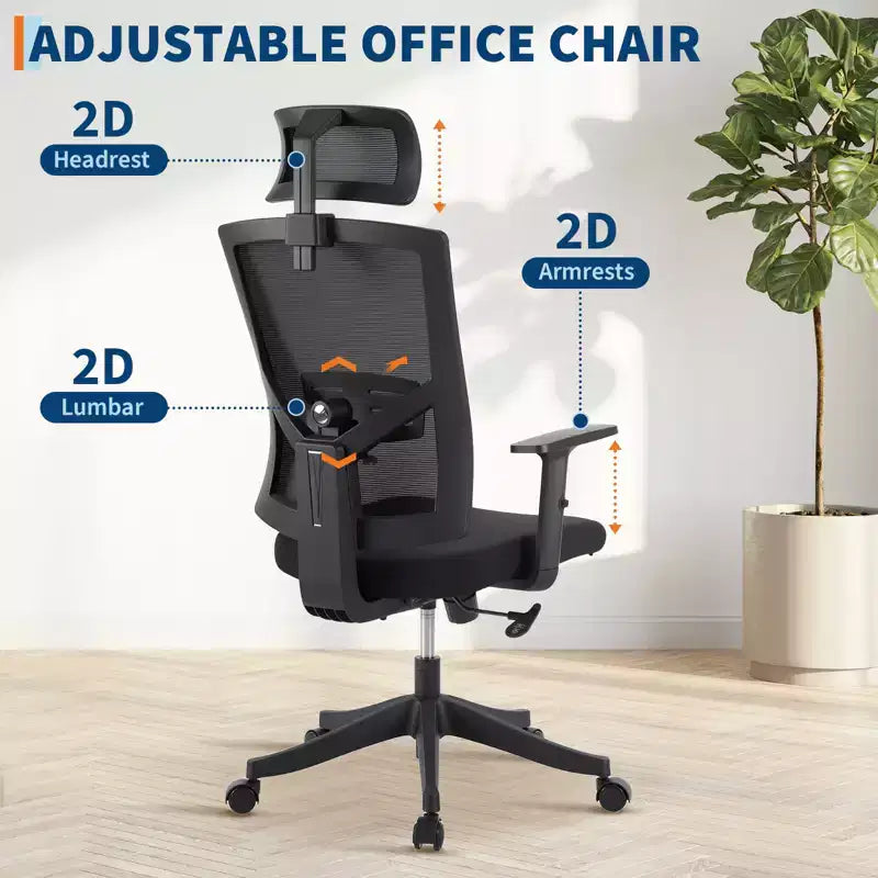 Chaise de bureau ergonomique à dossier haut, soutien lombaire dynamique, appui-tête réglable, dossier haut inclinable, capacité de 158 kg, pour la maison ou le bureau