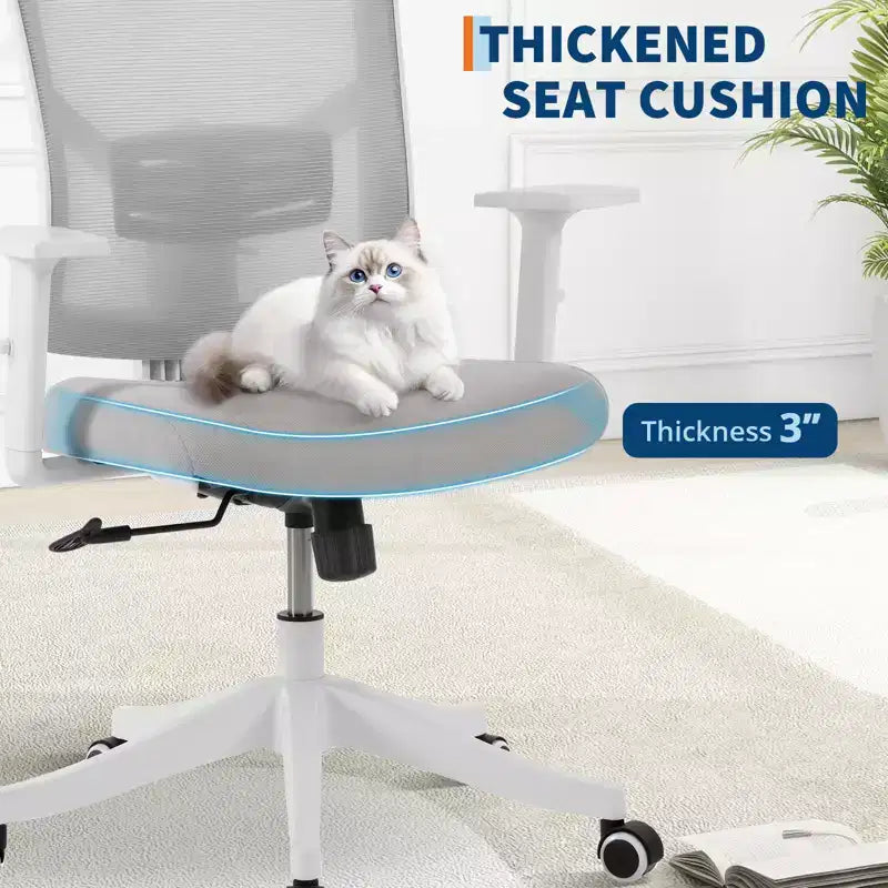 Chaise de bureau ergonomique en maille à dossier haut, accoudoirs relevables, appui-tête et support lombaire réglables, avec roulettes, pour bureau à domicile