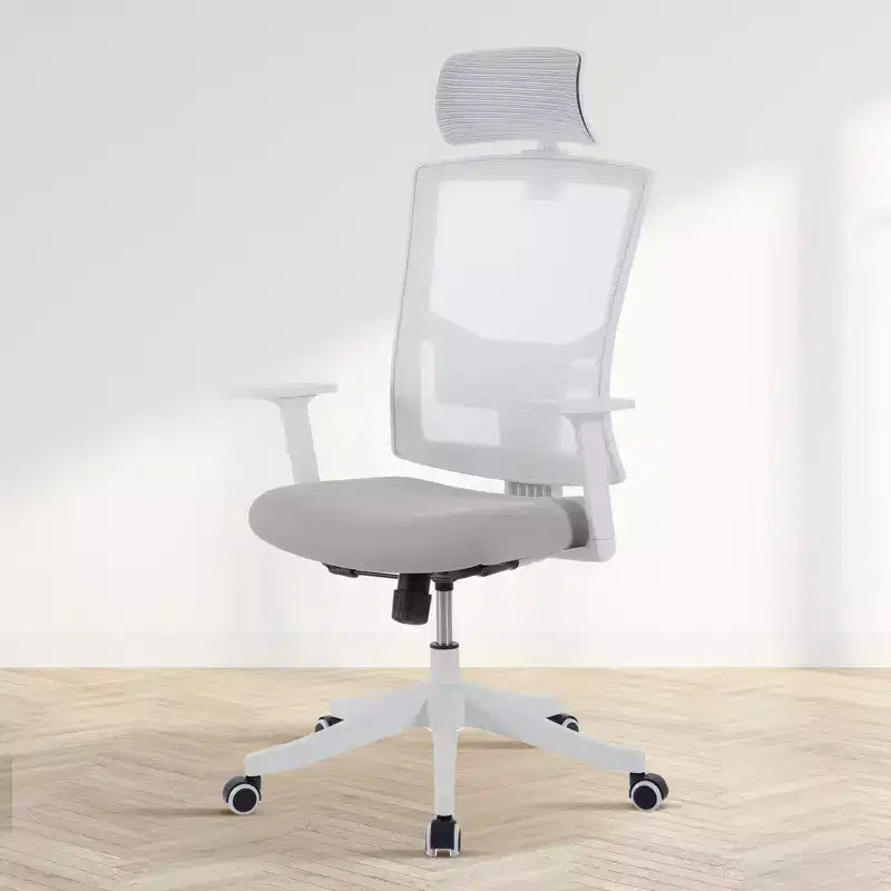Chaise de bureau ergonomique en maille à dossier haut, accoudoirs relevables, appui-tête et support lombaire réglables, avec roulettes, pour bureau à domicile